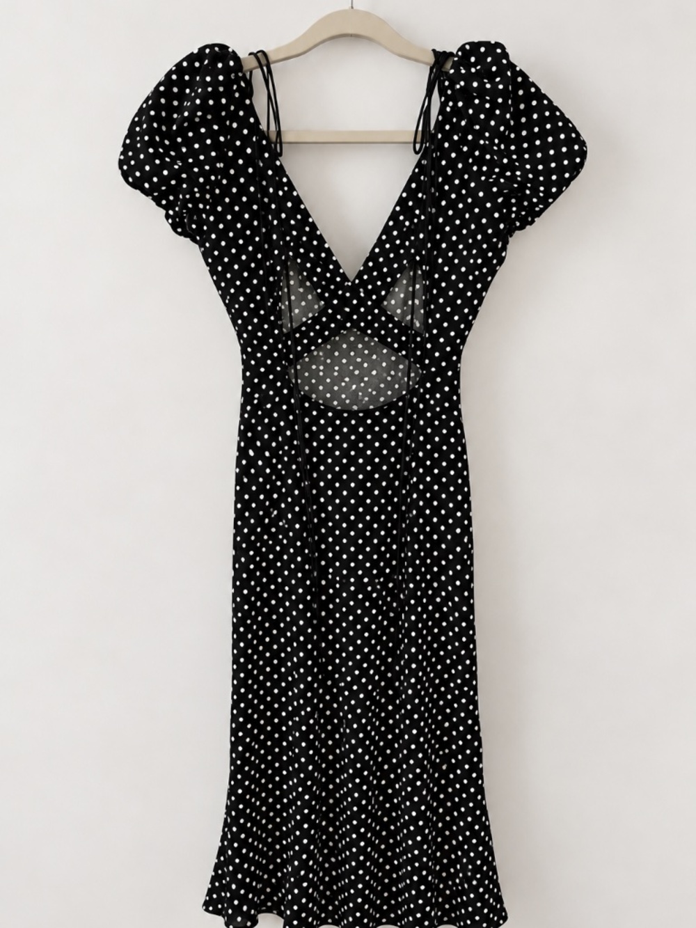 Black & White Polka Dot Puff Sleeve Midi Dress - Picture 2 of 2